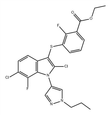 benzoesav, 3-[[2,6-diklór-7-fluor-1-(1-propil-1H-pirazol-4-il) )-1H-indol-3-il]tio]-2-fluor-, etil-észter (ACI) CAS-szám: 1782070-79-4